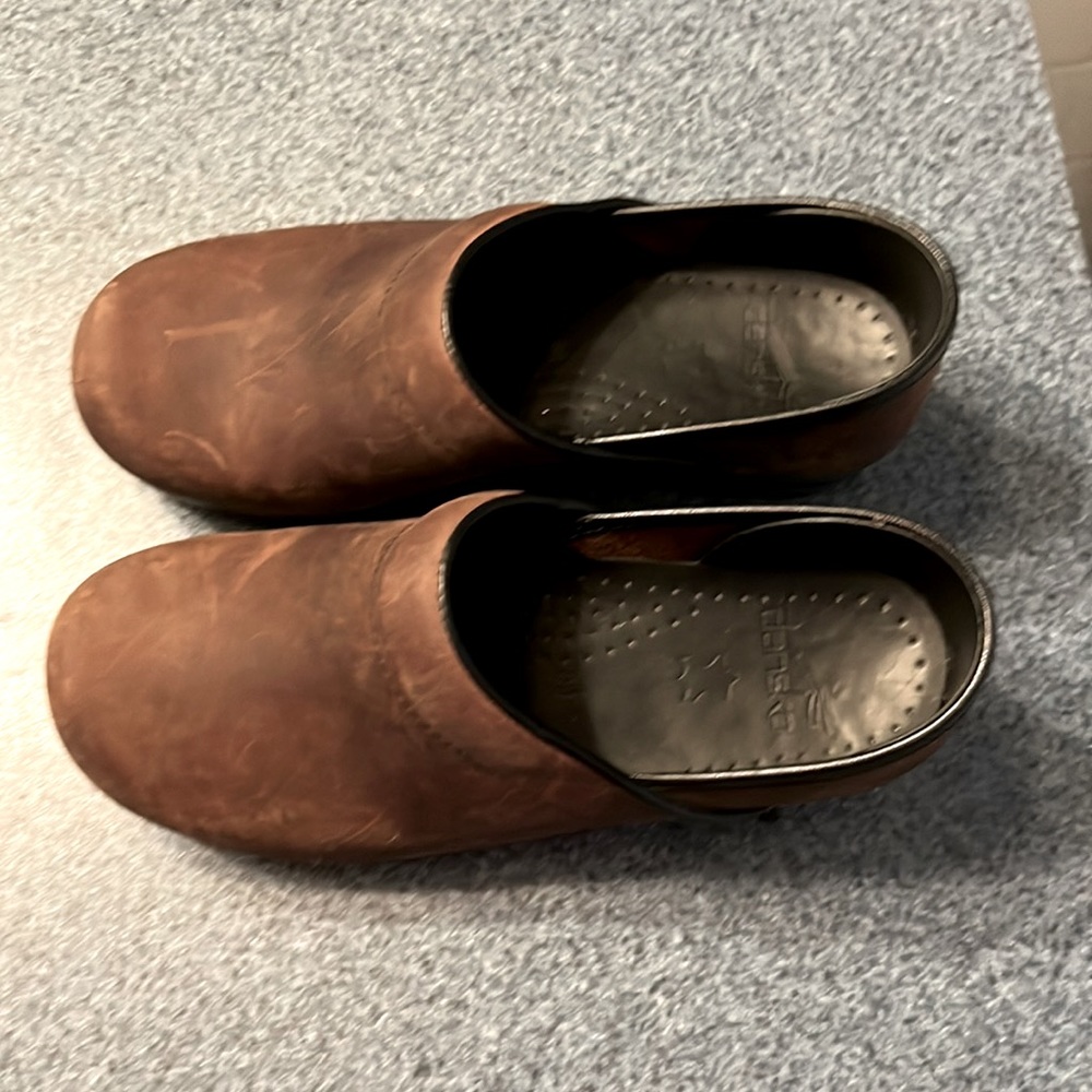 Dansko Brown Leather Slip On Clogs